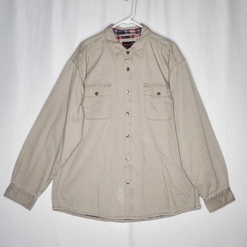 North Axis Flannel‎ Lined Denim Jacket Mens XL Beige Cotton Pockets Collar Snap